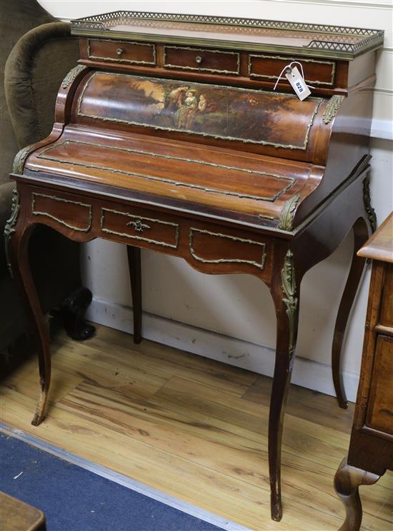 A French mahogany vernis martin cylinder desk W.76cm